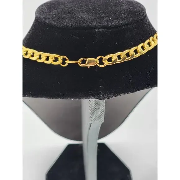 Gold Plated Men's Cuban Style Chain Necklace Sideways Men 22 Inches